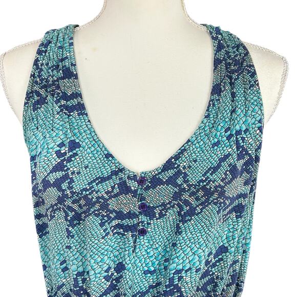 Fire Los Angeles Dress Women Size Large Blue & Turquoise Animal Scales Boho Mini - Picture 5 of 11